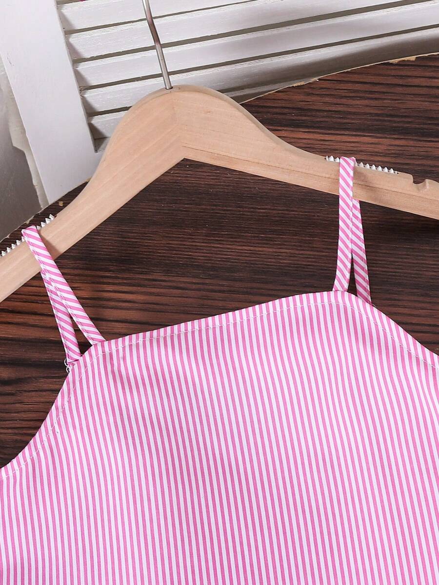 Tween girls casual 2-piece set featuring an apricot woven camisole crop top with back shirring and matching high-waisted loose long pants.