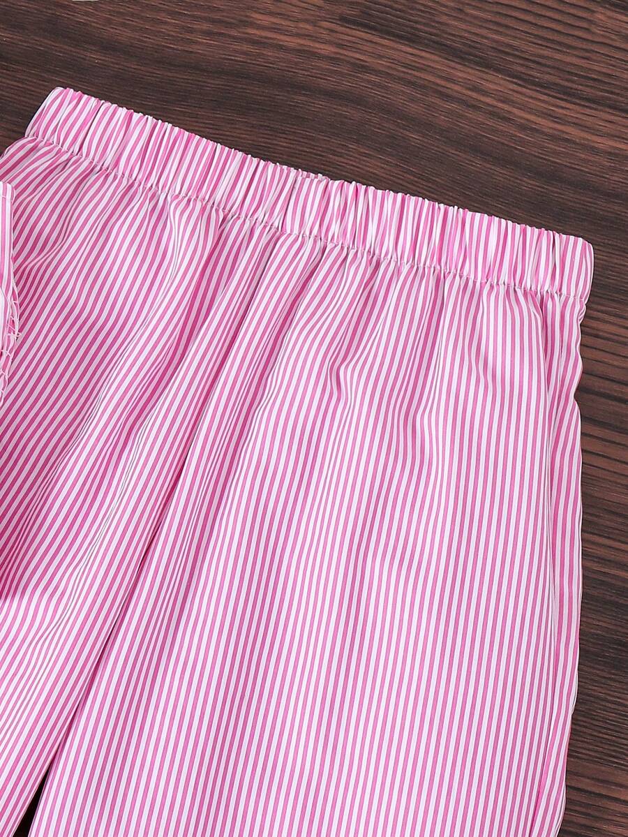 Tween girls casual 2-piece set featuring an apricot woven camisole crop top with back shirring and matching high-waisted loose long pants.