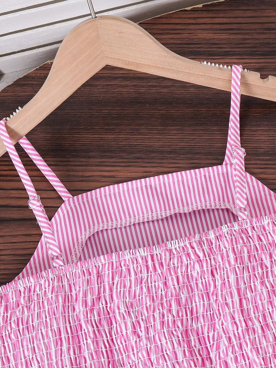 Tween girls casual 2-piece set featuring an apricot woven camisole crop top with back shirring and matching high-waisted loose long pants.