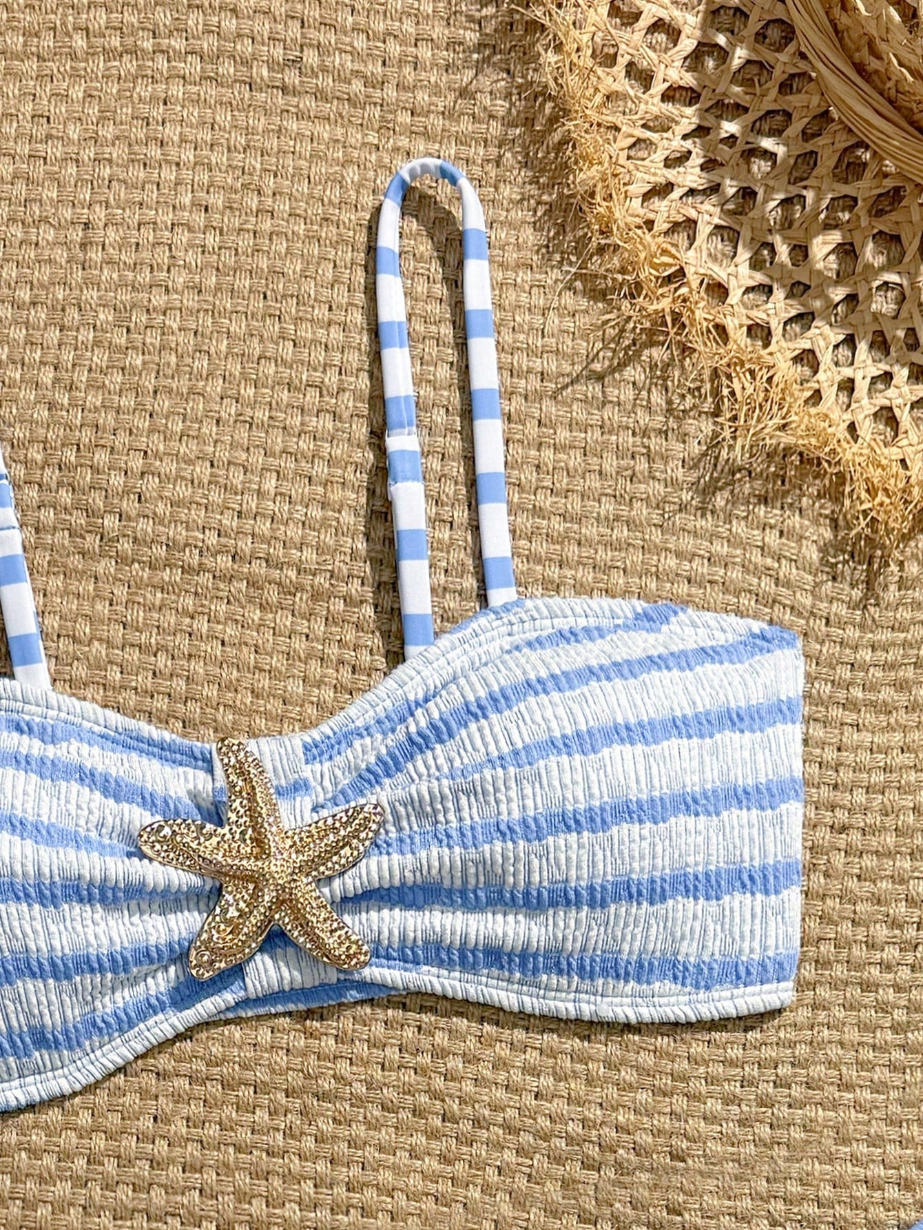 Pink Summer Cute Beach Holiday Tween Girl Elegant Bikini Set With Starfish Decor,Ruffle Beach Dress 3-Piece Children's Swimwear For Teenagers,Vacation
