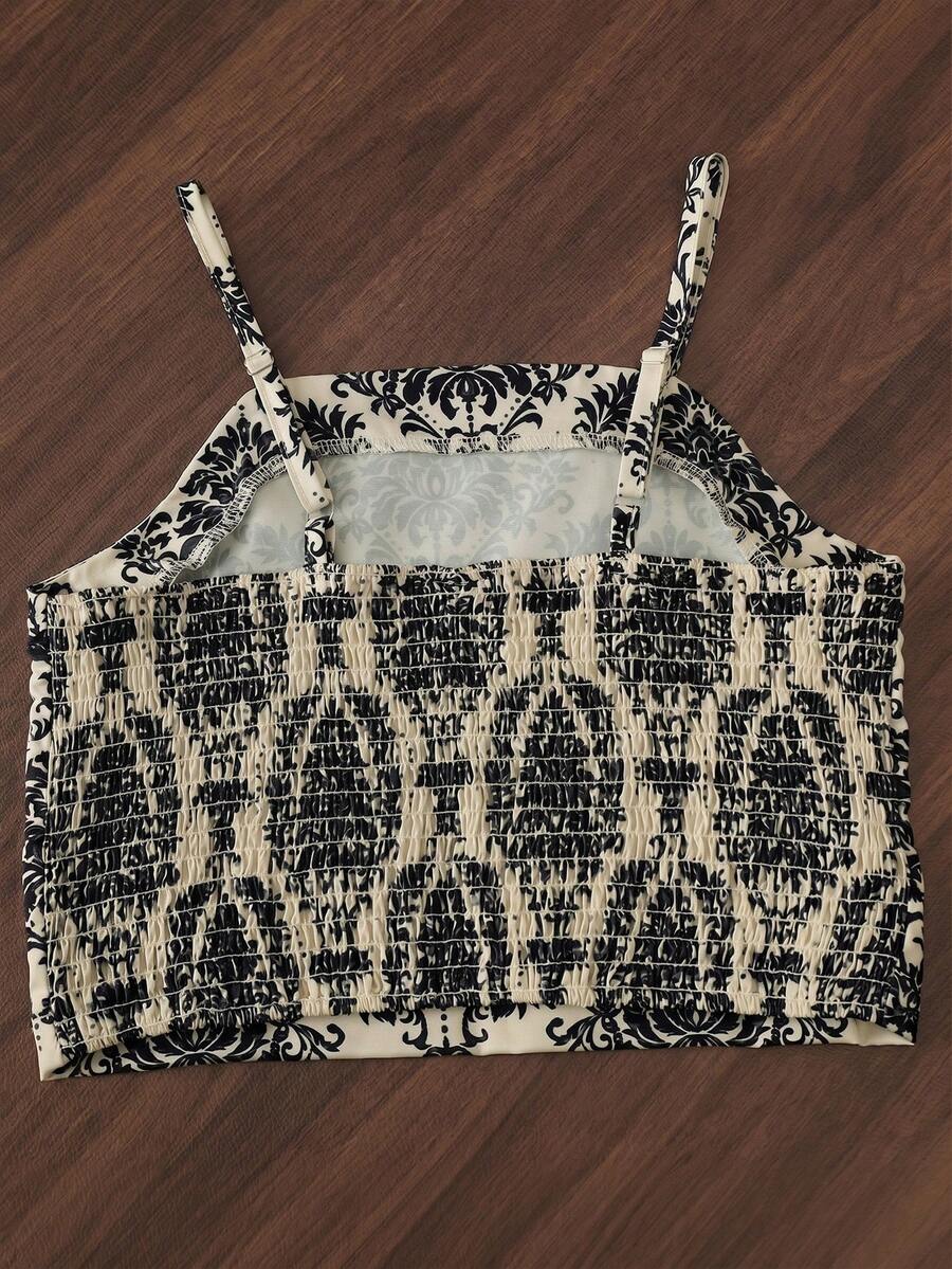 Tween girls casual 2-piece set featuring an apricot woven camisole crop top with back shirring and matching high-waisted loose long pants.