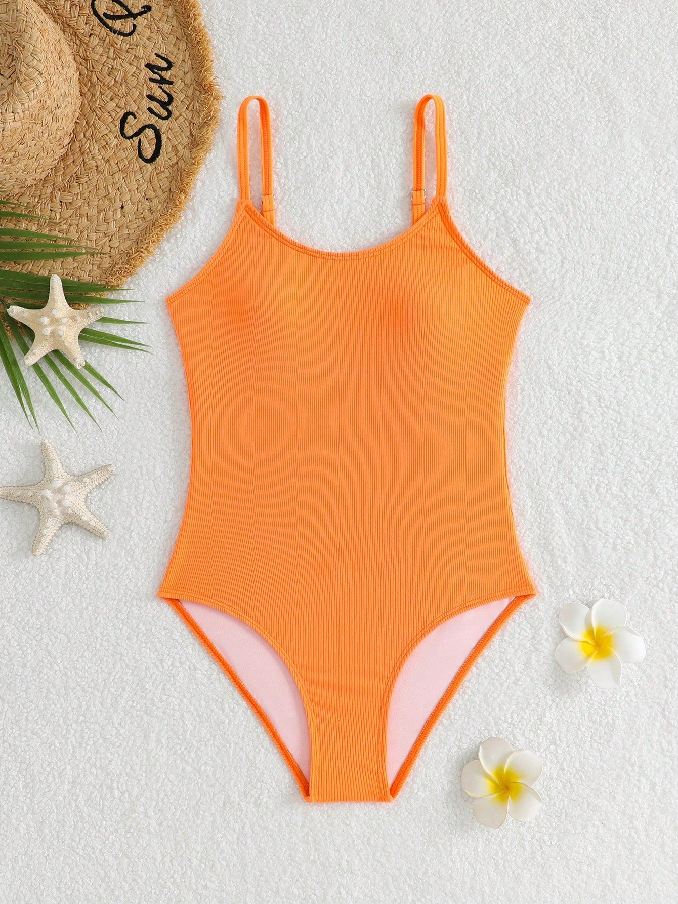 Tween Girl Solid Color Spaghetti Strap One-Piece Swimsuit, Suitable For Beach Vacation, Pool Party, Beach Party