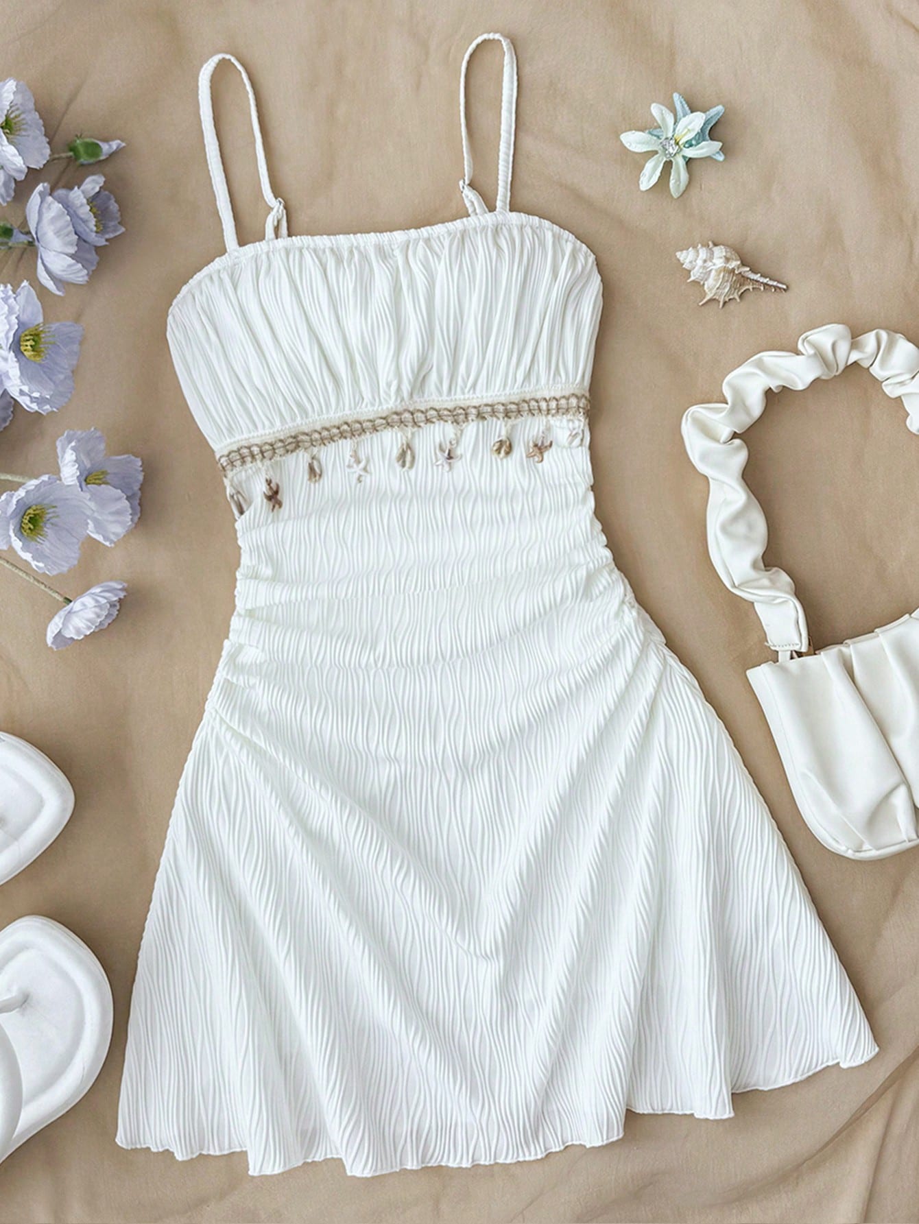Apricot tween girls sleeveless halter cami dress with appliques, bow front, zipper detail, high waist, flared hem, and short slim fit design.