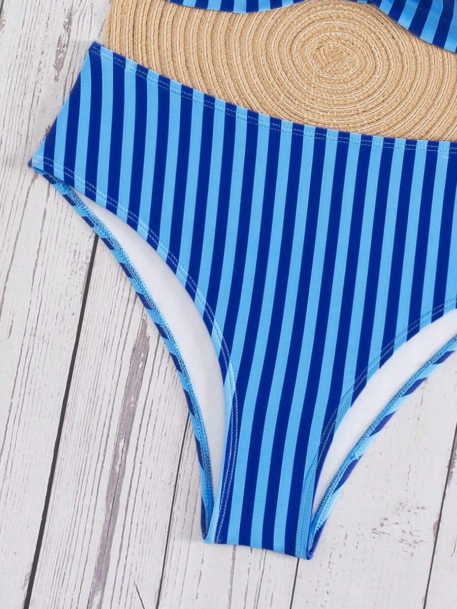 Springbreak black high waist bikini set for women featuring wireless bra top with ruffle lettuce trim and V-wired detail.