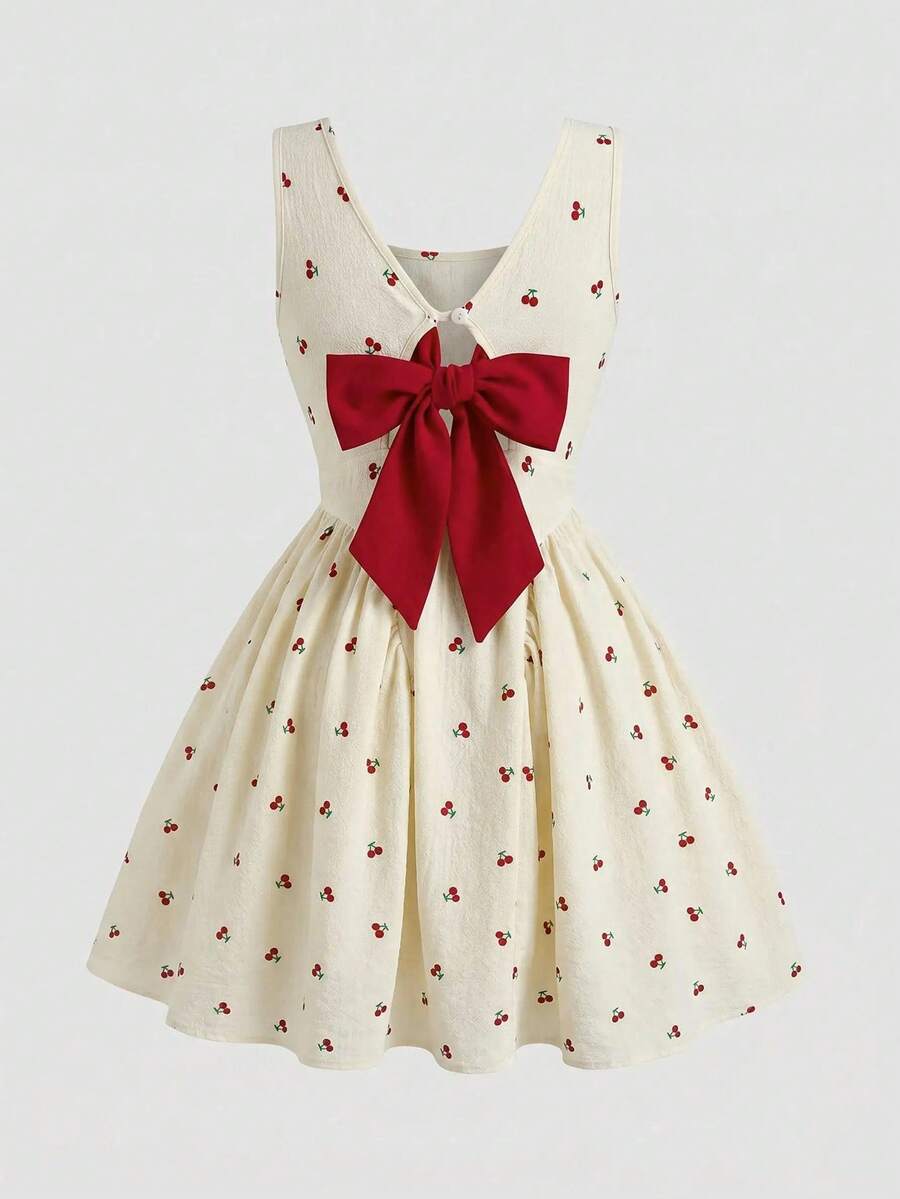 Black and white polka dot sleeveless A-line dress for tween girls featuring a scoop neck, high waist, and flared hem.