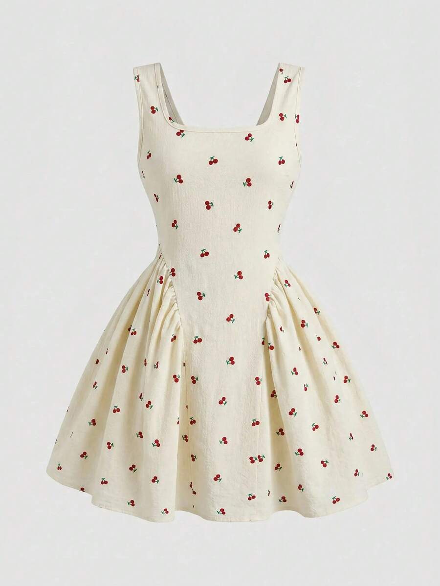 Black and white polka dot sleeveless A-line dress for tween girls featuring a scoop neck, high waist, and flared hem.