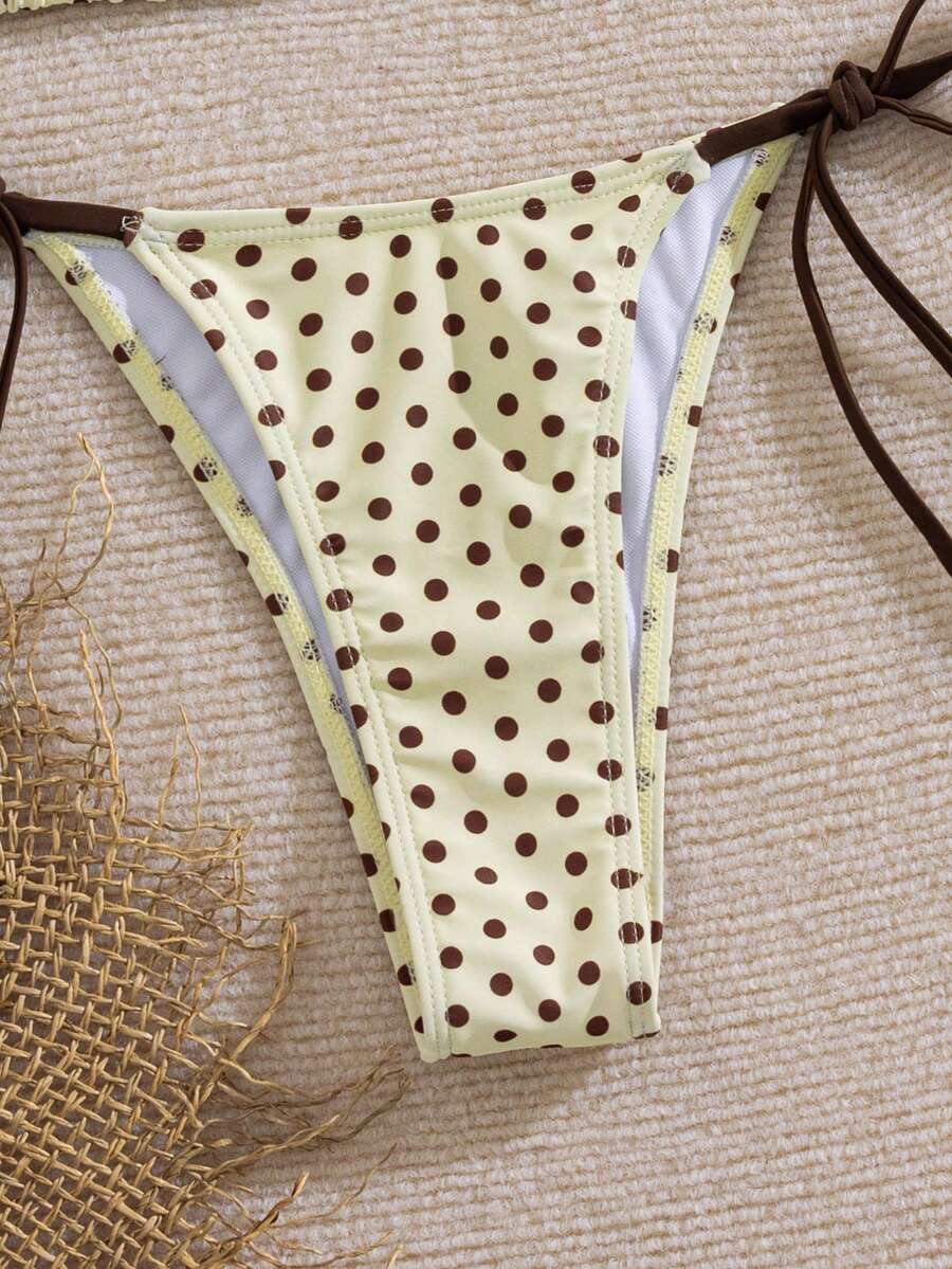 Women's 2-piece halter bikini set featuring geometric print, triangle cups with removable padding, and side tie bikini bottoms