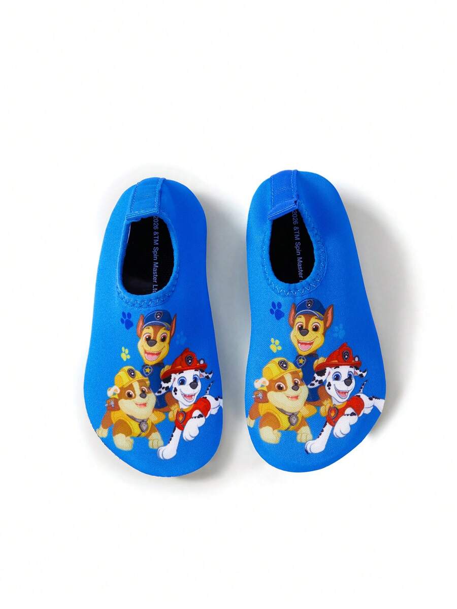 Girls cartoon pattern non-slip water shoes with slip-on closure and durable TPR outsole for beach and outdoor sports.