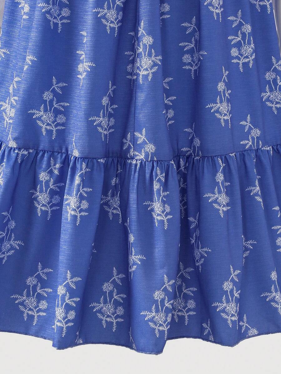 ChillGRL square neck short puff sleeve A-line long dress for teen girls featuring shirred high waist detailing and a flounce hem.