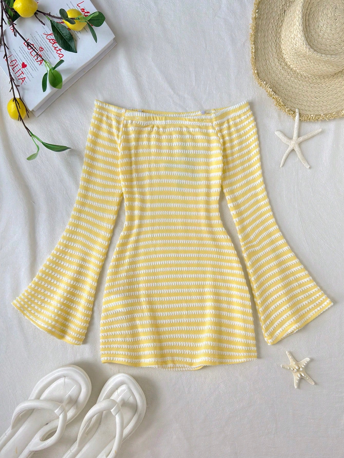 Tween girls off-the-shoulder beach cover-up dress with long sleeves, geometric pattern, and long length, made from 100% polyester fabric for casual swimwear layering.