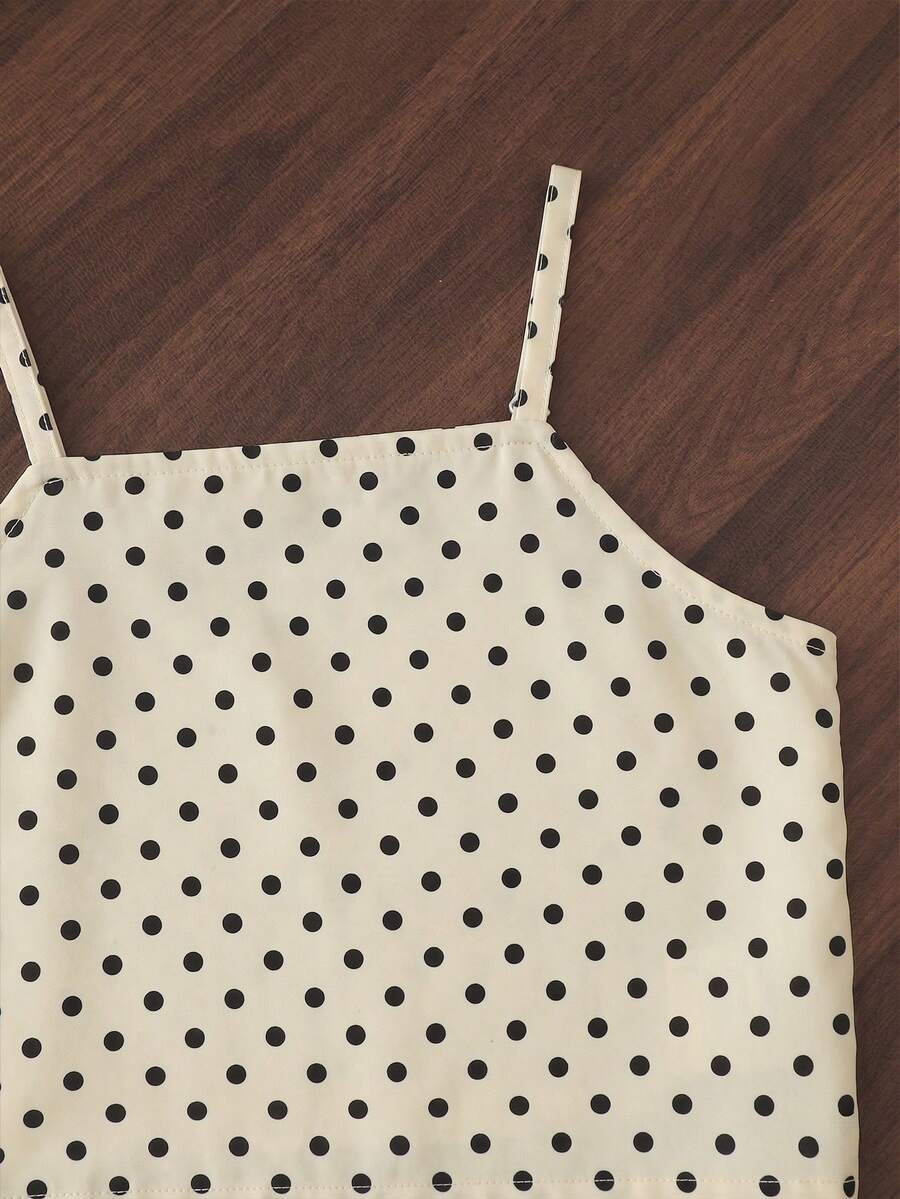 Tween girls casual 2-piece set featuring an apricot woven camisole crop top with back shirring and matching high-waisted loose long pants.