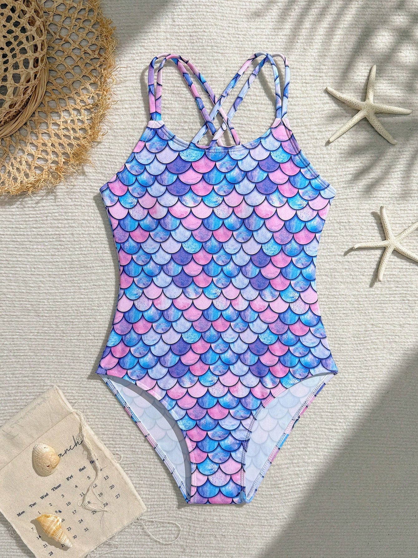 Tween Girls One-Piece Swimsuit With Adjustable Cross Straps, Suitable For Swimming, Summer Vacation, Beach And Seaside