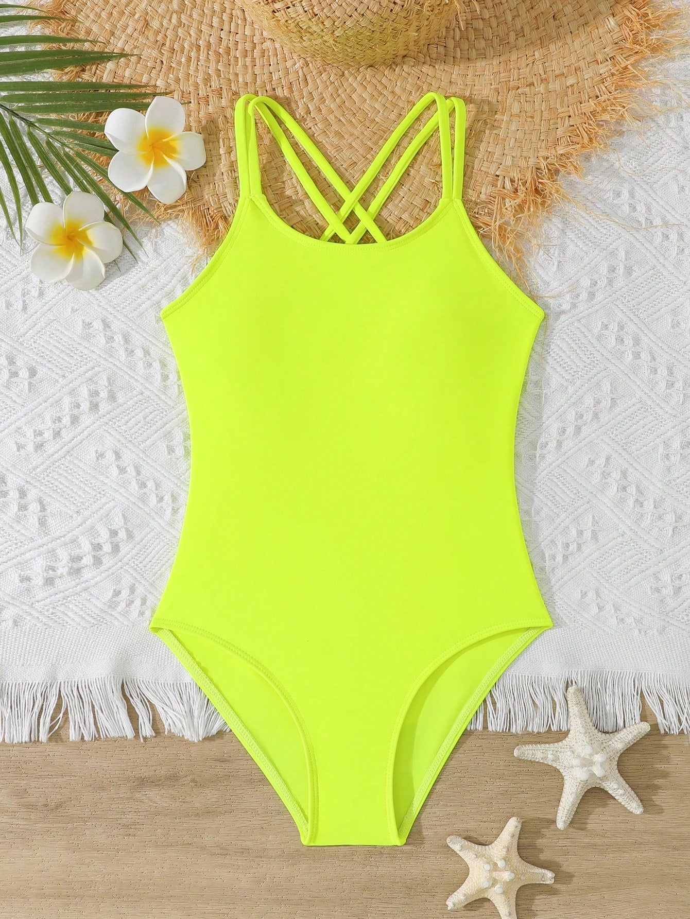 Tween Girls One-Piece Swimsuit With Adjustable Cross Straps, Suitable For Swimming, Summer Vacation, Beach And Seaside