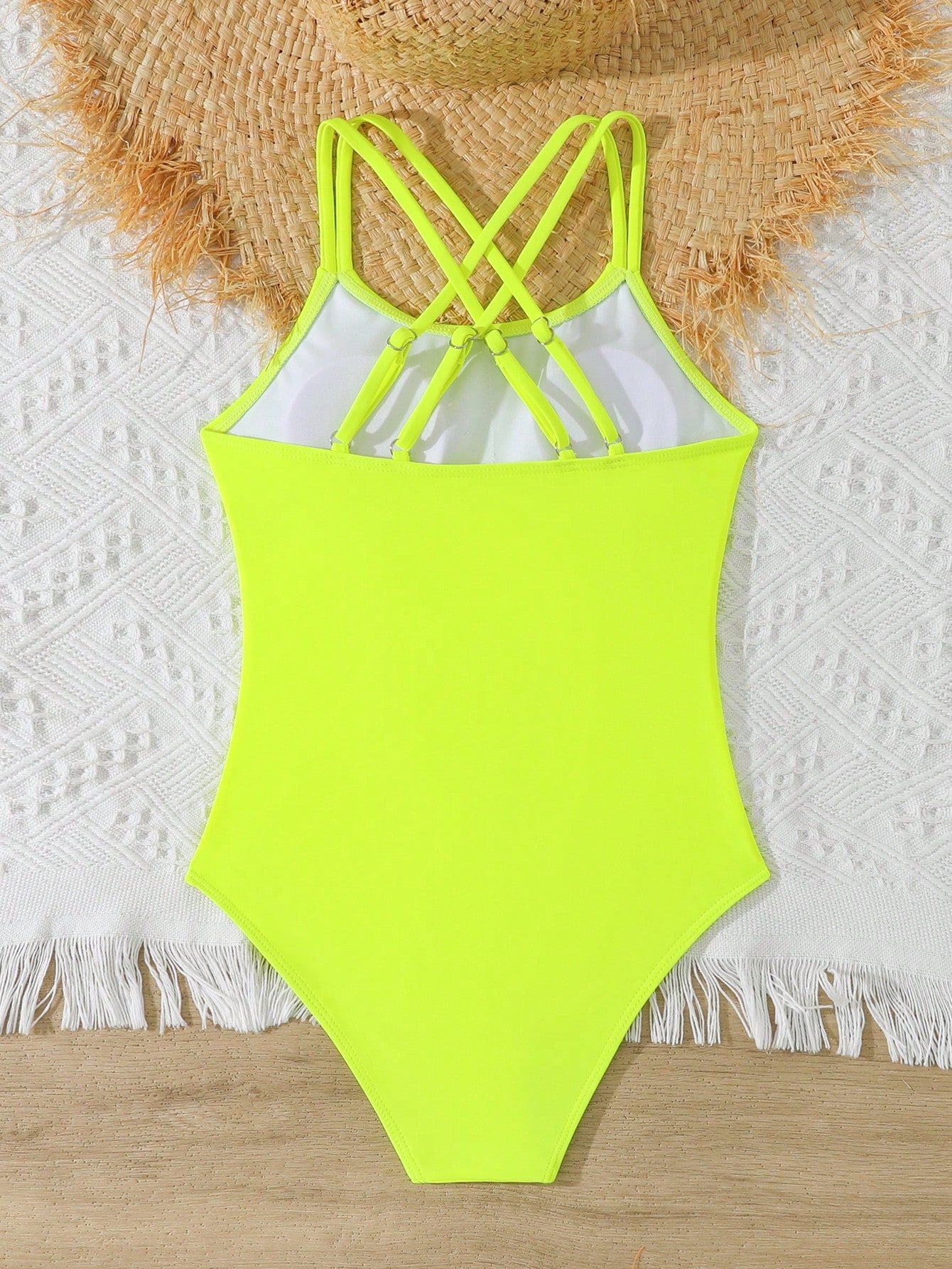 Tween Girls One-Piece Swimsuit With Adjustable Cross Straps, Suitable For Swimming, Summer Vacation, Beach And Seaside