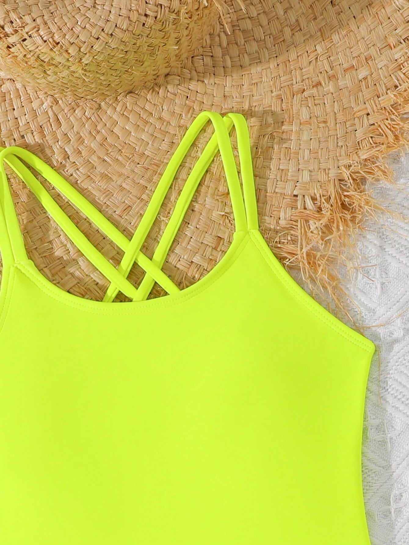 Tween Girls One-Piece Swimsuit With Adjustable Cross Straps, Suitable For Swimming, Summer Vacation, Beach And Seaside