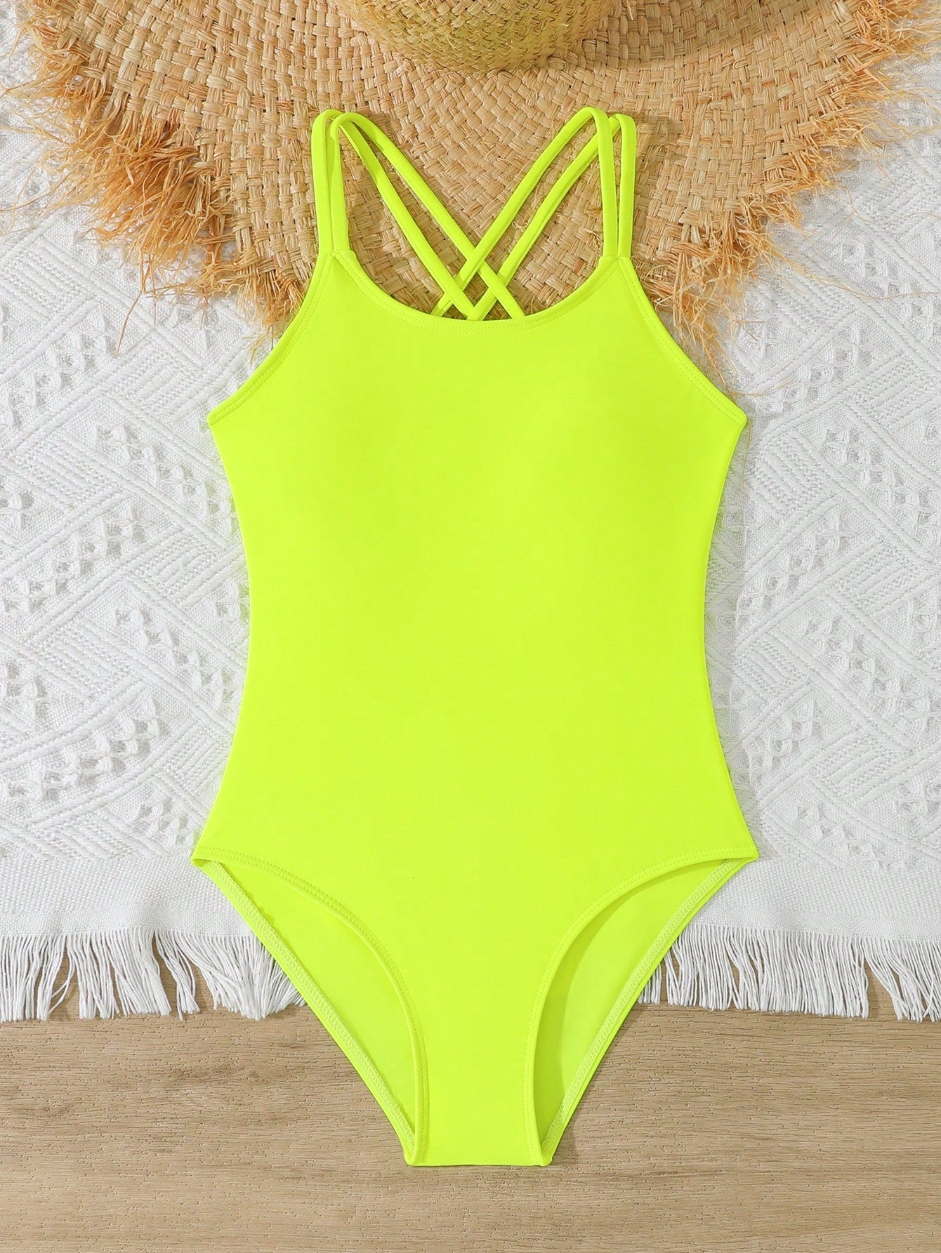 Tween Girls One-Piece Swimsuit With Adjustable Cross Straps, Suitable For Swimming, Summer Vacation, Beach And Seaside