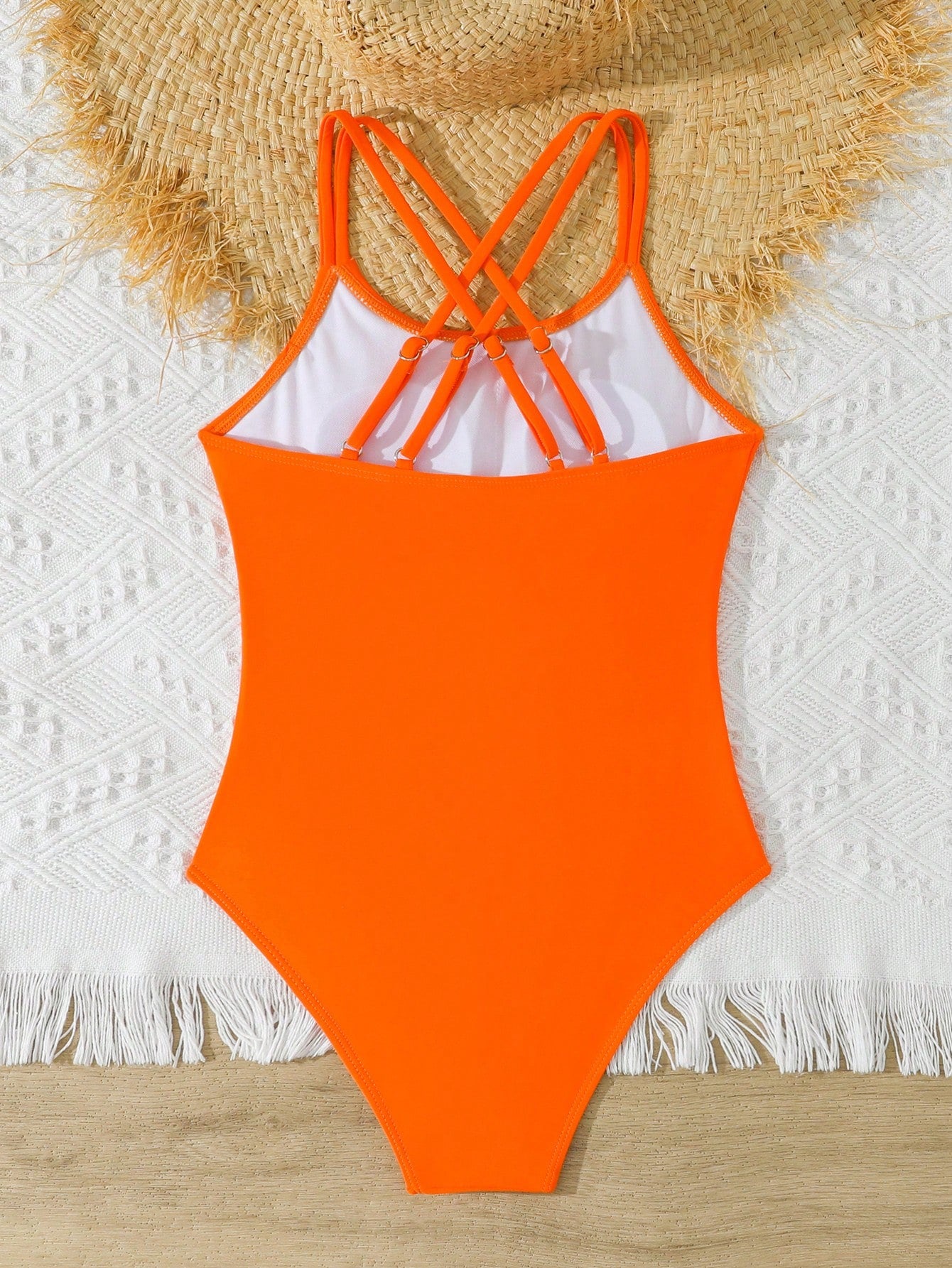 Tween Girls One-Piece Swimsuit With Adjustable Cross Straps, Suitable For Swimming, Summer Vacation, Beach And Seaside