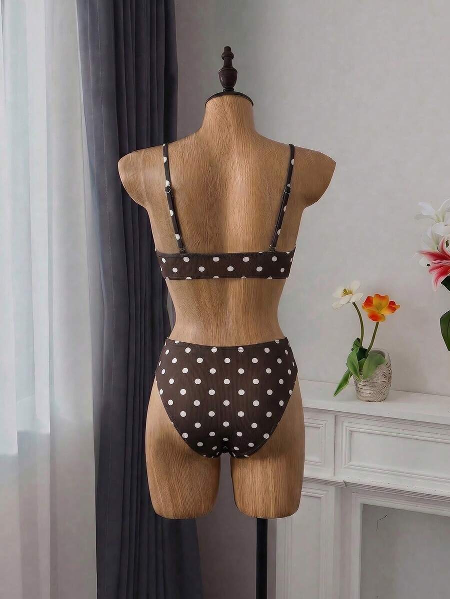 Apricot ribbed high waist two piece bikini swimsuit set for women featuring backless spaghetti strap top and high waisted bottoms.