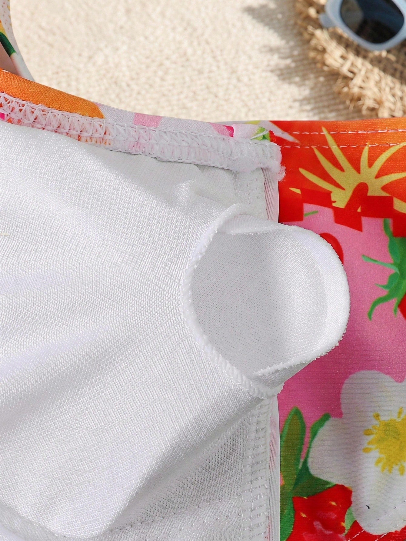 Tween Girl Cute Fruit Print Bikini Set,White Summer Flowy 2pcs Swimwear For Kids Holiday Pool Party,Vintage Floral Patchwork Beach Outfit Bathing Suit