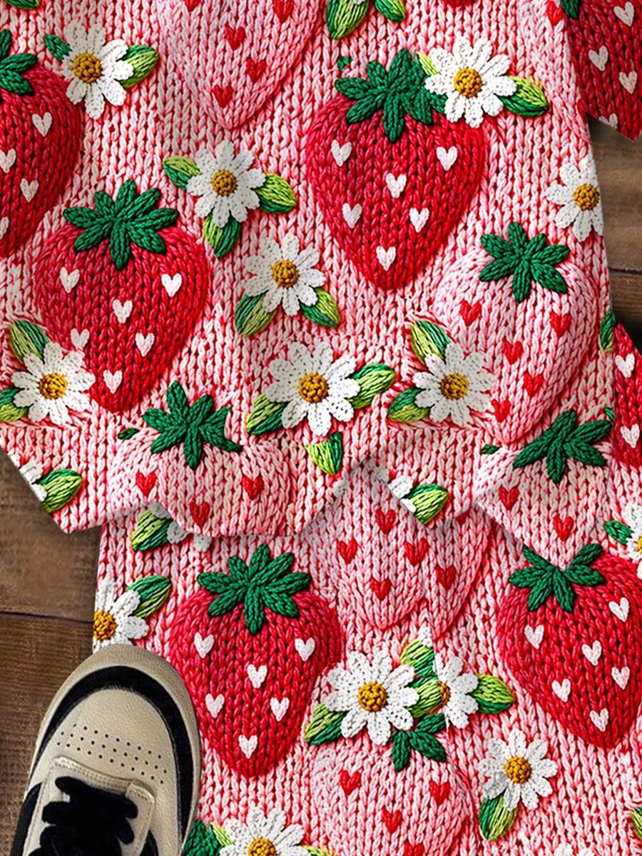 Multicolor heart print short sleeve top and loose shorts 2-piece set for tween girls