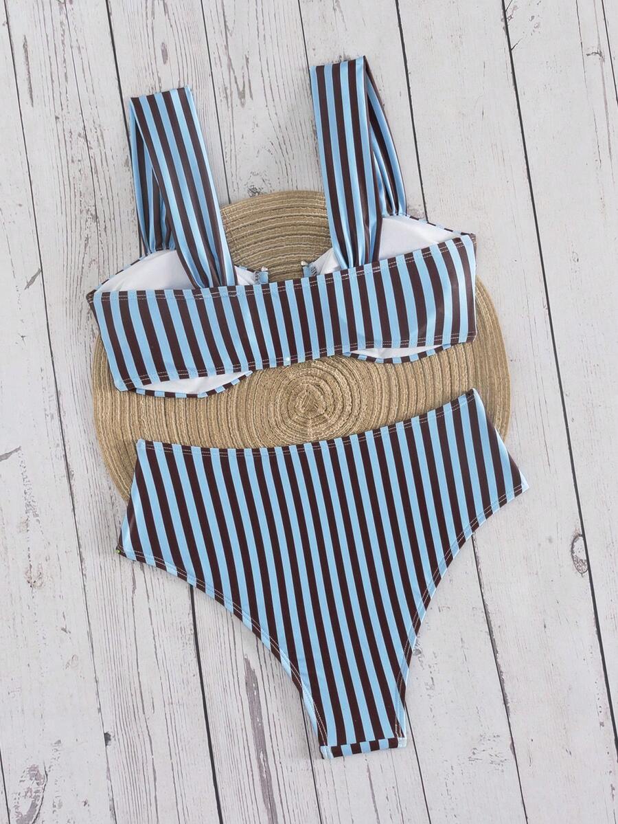 Springbreak black high waist bikini set for women featuring wireless bra top with ruffle lettuce trim and V-wired detail.