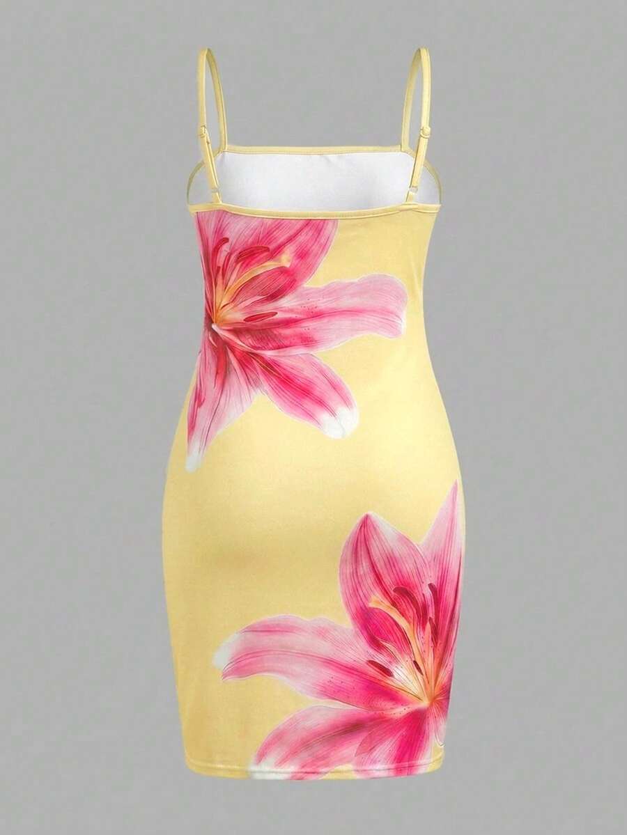 Tween girls multicolor floral midi cami dress with spaghetti straps, sleeveless design, loose fit, and vacation-inspired plant print.