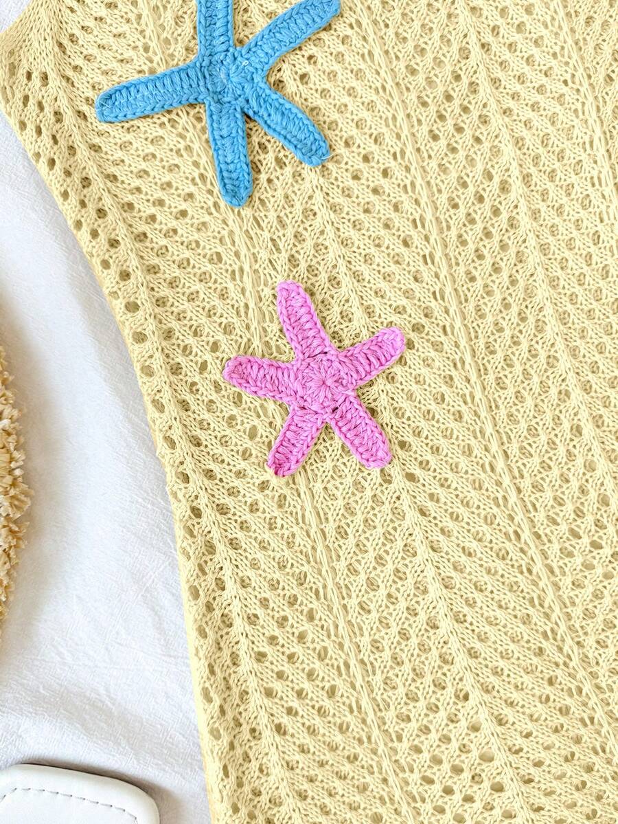Girls' Summer Crochet Mesh Cami Dress Cover-Up, White Casual Beach Vacation Tween Girl