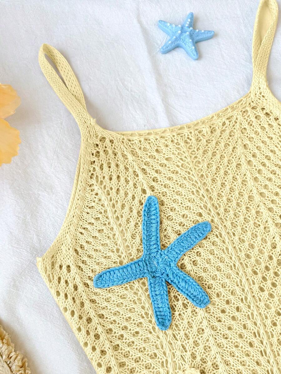 Girls' Summer Crochet Mesh Cami Dress Cover-Up, White Casual Beach Vacation Tween Girl