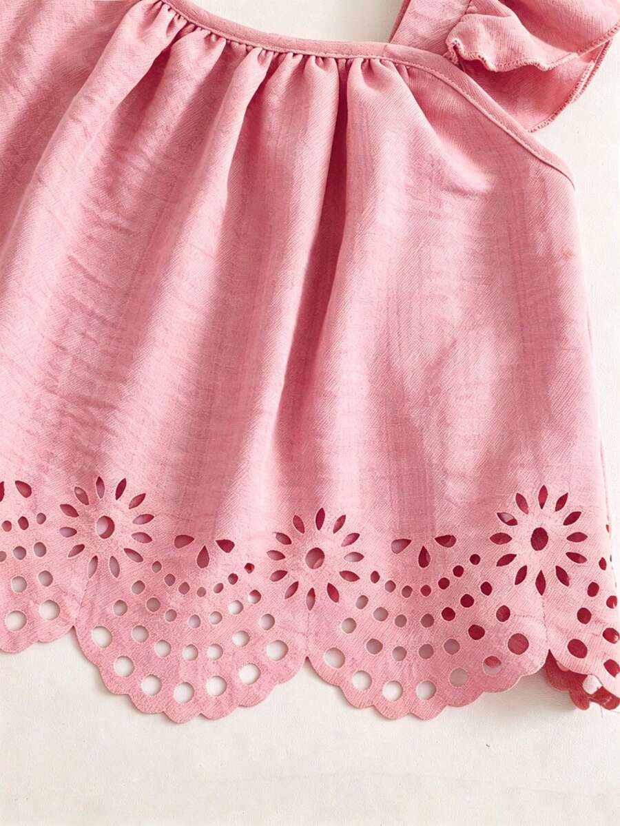 Tween girls 2-piece bohemian outfit set in apricot featuring a square neck embroidered sleeveless camisole top and matching floral wide leg shorts.