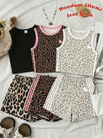 Tween girls black rib-knit round neck slim fit top and textured shorts casual summer set.