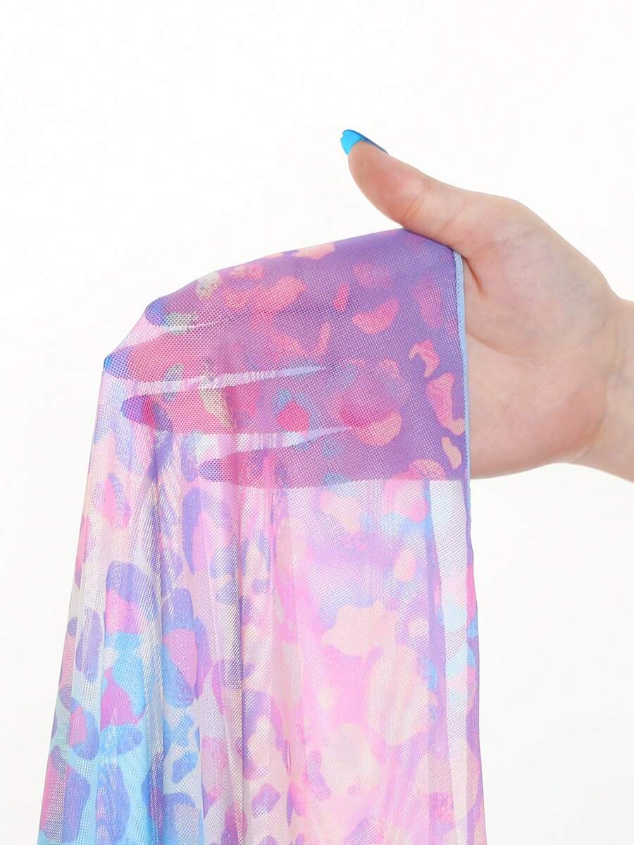 Multicolor heart print long cover up dress for tween girls featuring a V-neck criss-cross wrap front and short sleeves.