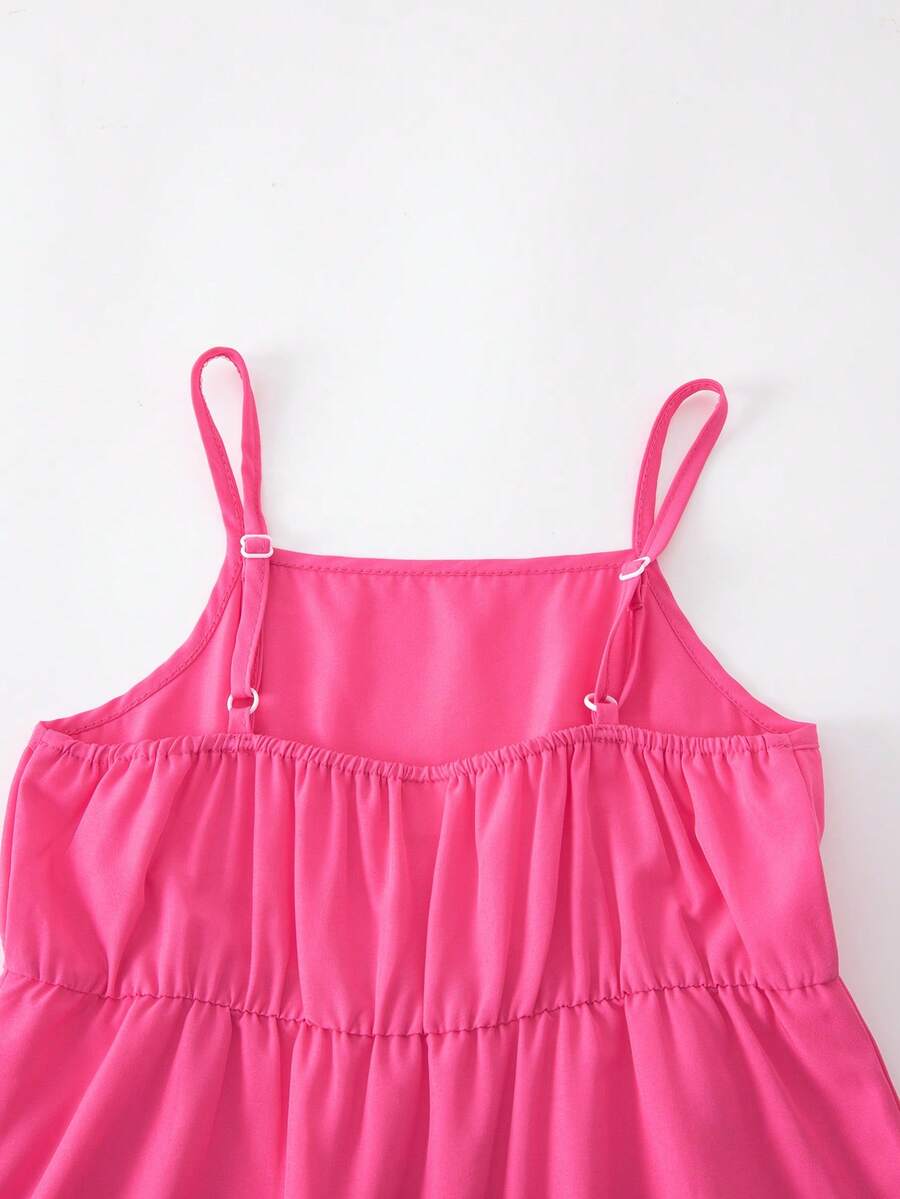 Tween girl blue plant print spaghetti strap cami dress with shirred high waist and flounce ruffled hem