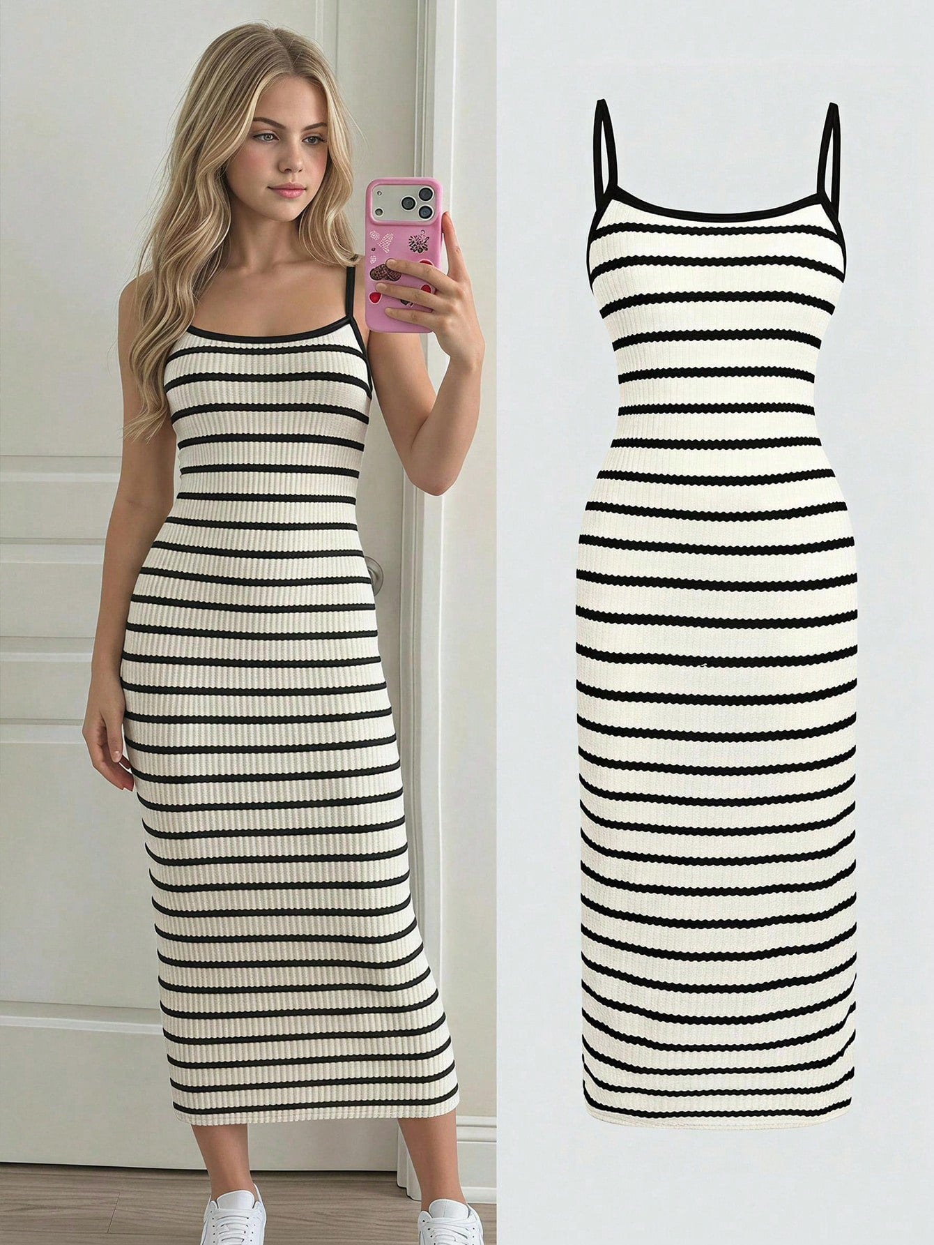 White sleeveless halter maxi dress for tween girls with slim fit, plain textured fabric, natural waist, pencil hem, and side split for summer daily wear and vacation outfits.