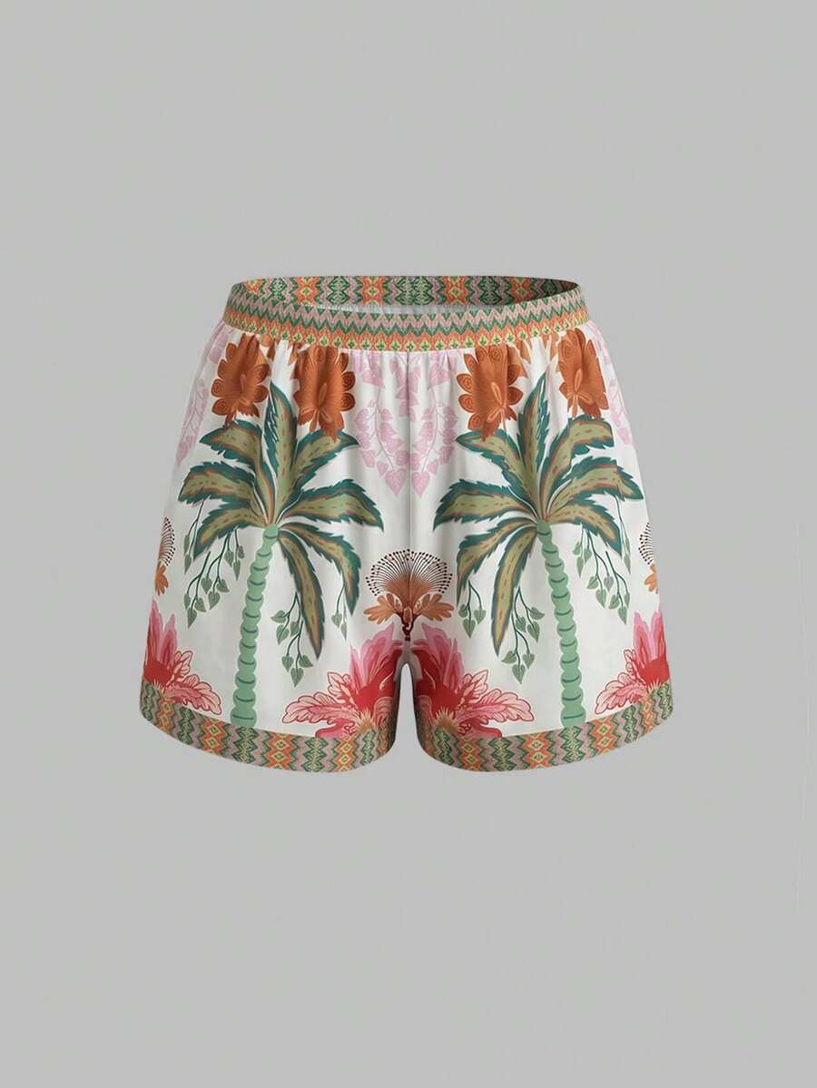 Swim Oasis women's tropical palm tree print army green one-piece swimsuit featuring spaghetti straps, removable padding, and matching shorts for beach vacations.