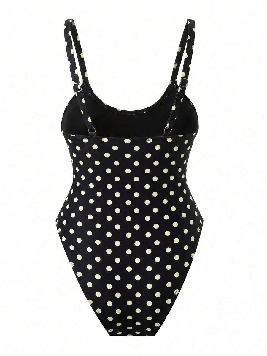Black floral print mesh patchwork one-piece swimsuit for women featuring spaghetti straps, V-wired triangle cups, and a high waist silhouette.