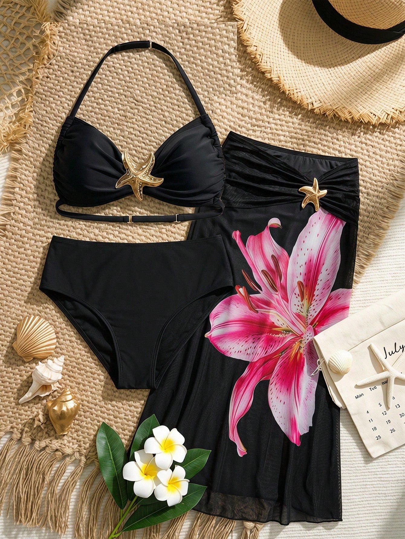 Tween Girl Knitted Blue Bikini Set With Beach-Ready Starfish Details Mermaid Outfit For Summer Vacation