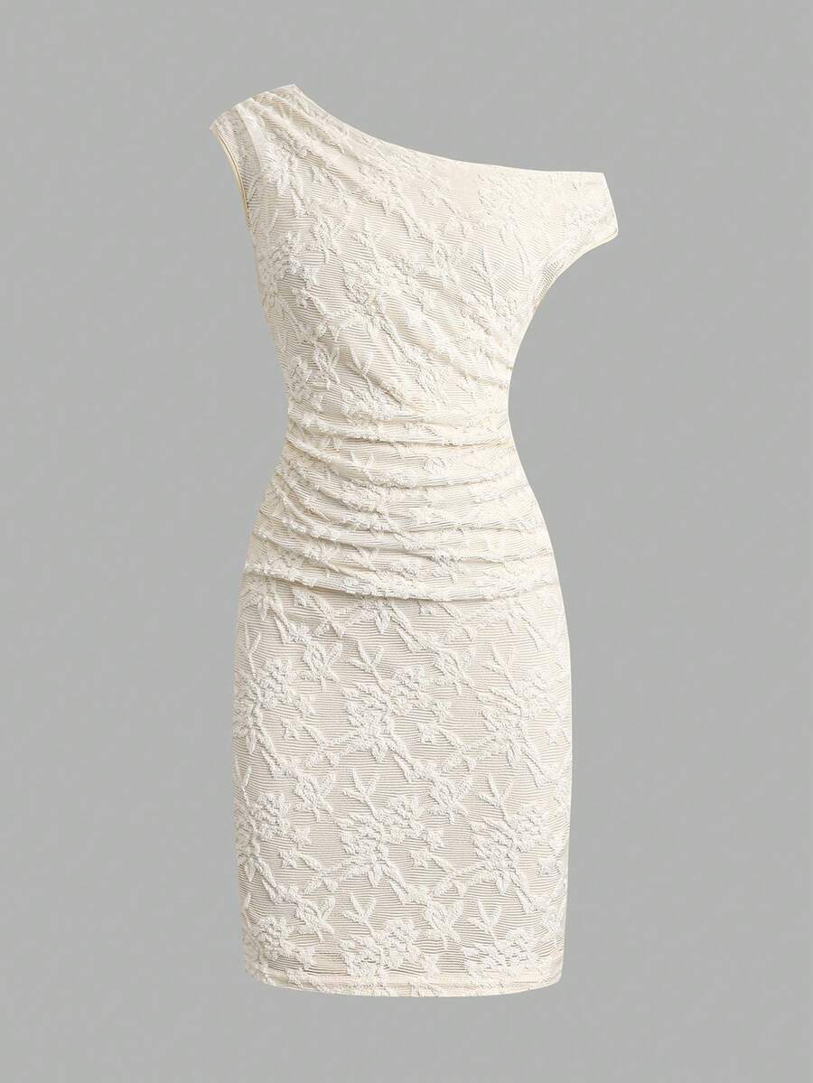 Yellow asymmetrical neck slim fit dress for tween girls with sleeveless design, plain textured knit fabric, natural waist, and pencil hem