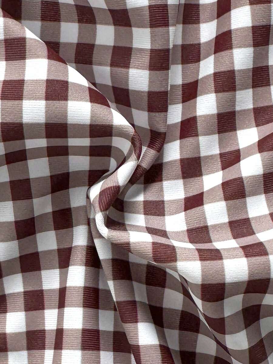 Multicolor plaid 2-piece bikini set for women featuring a push-up spaghetti strap top with removable padding, knot tie-back detail, and high-cut low-waist bikini bottoms.