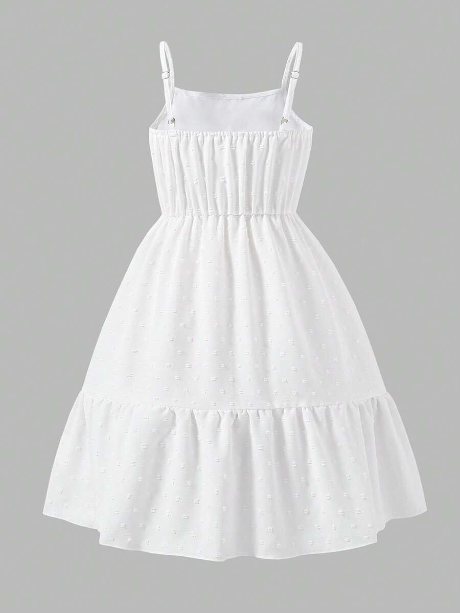 Tween girl blue plant print spaghetti strap cami dress with shirred high waist and flounce ruffled hem