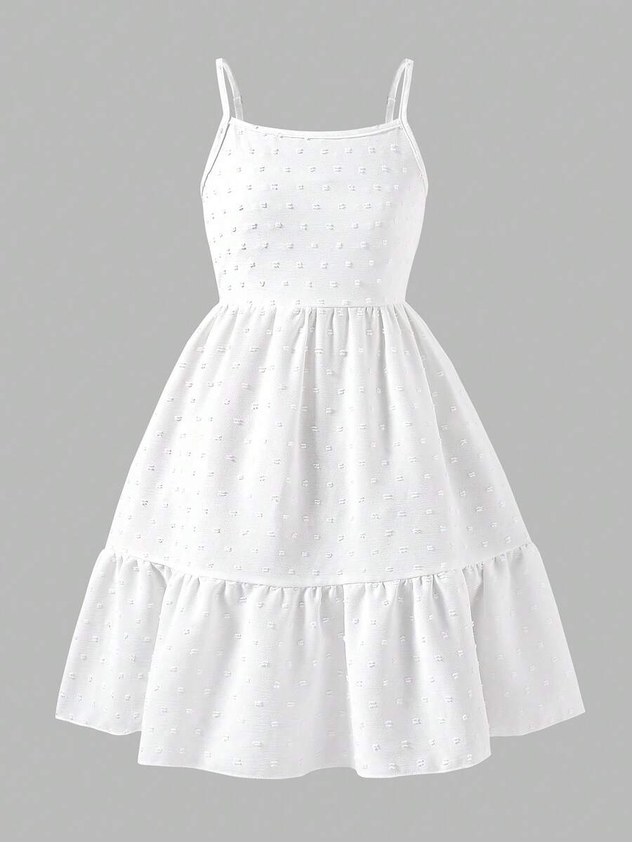 Tween girl blue plant print spaghetti strap cami dress with shirred high waist and flounce ruffled hem