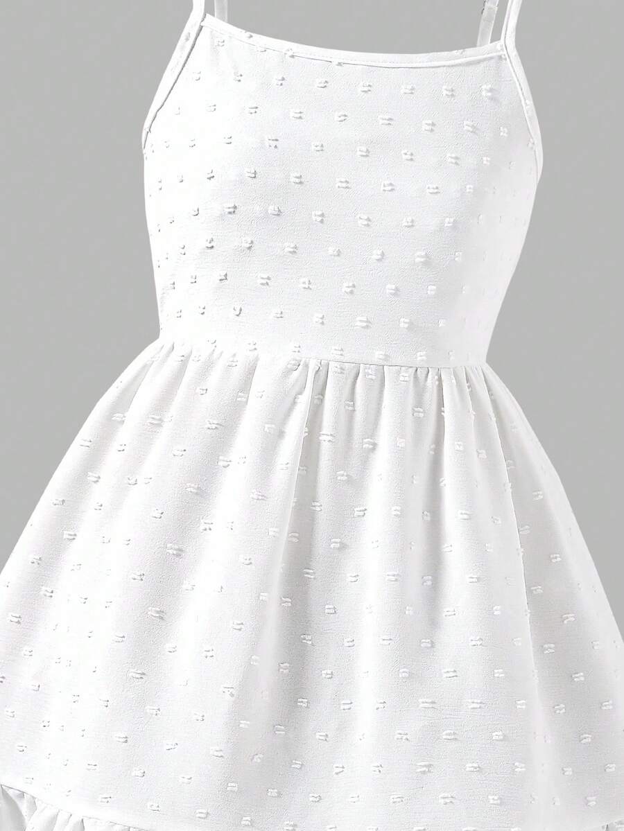 Tween girl blue plant print spaghetti strap cami dress with shirred high waist and flounce ruffled hem