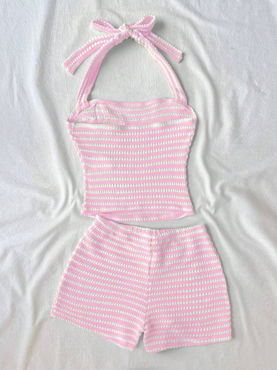 Tween girls black strapless tank top and shorts set with leopard print contrast waistband