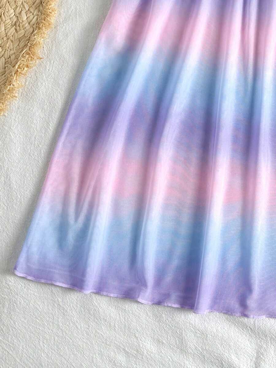 Multicolor heart print long cover up dress for tween girls featuring a V-neck criss-cross wrap front and short sleeves.