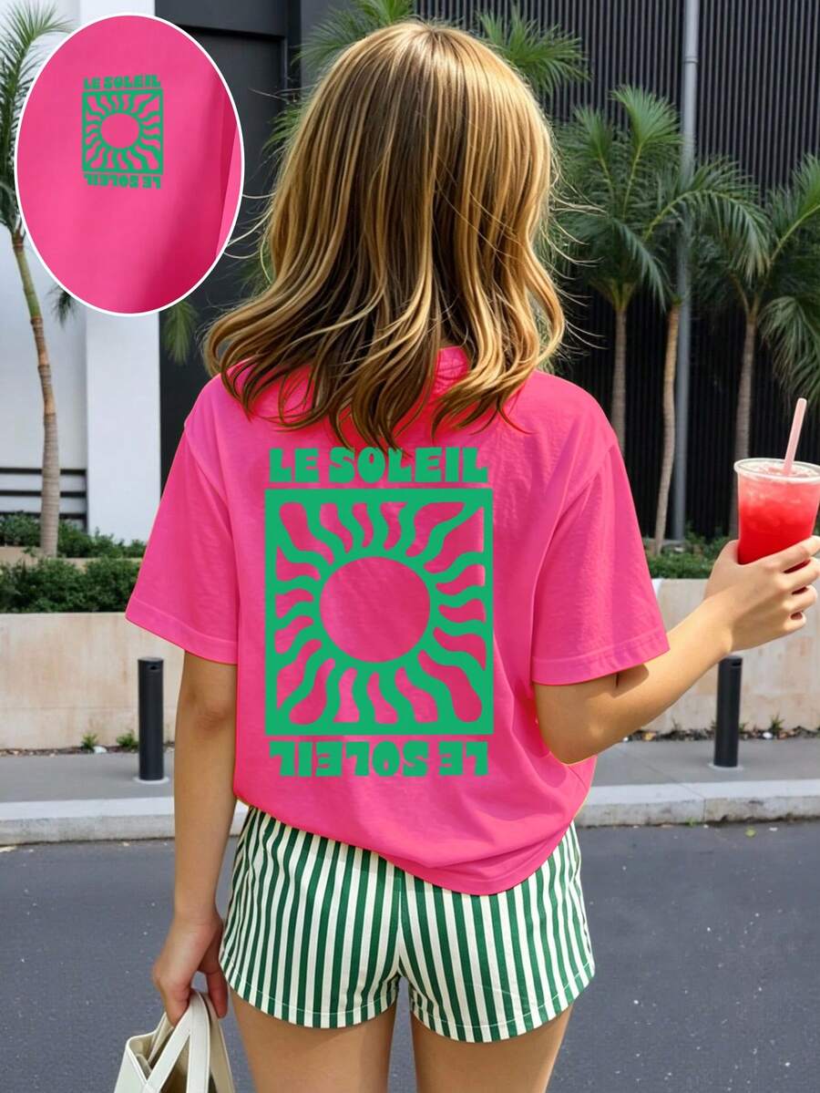 Girls' multicolor short sleeve T-shirt and shorts set featuring a cute cherry and bow print with round neck top and matching shorts.