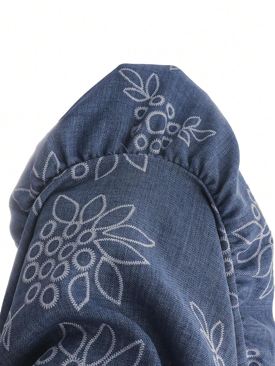 Tween girl blue plant print spaghetti strap cami dress with shirred high waist and flounce ruffled hem