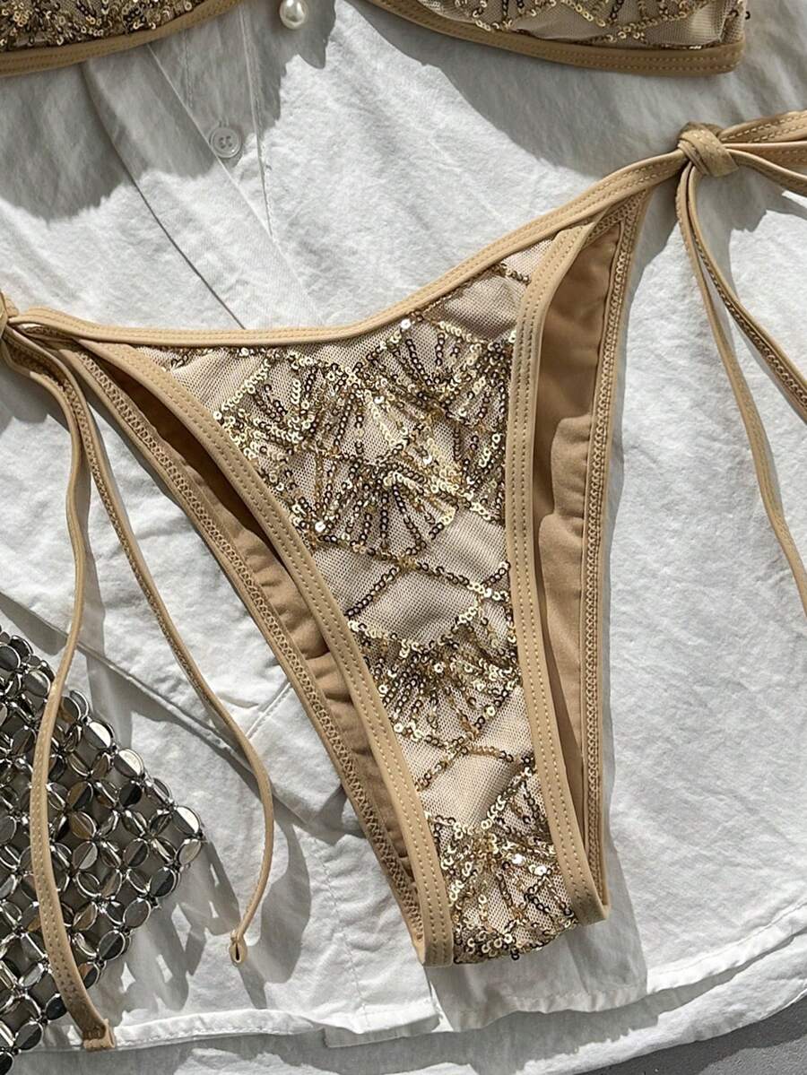 Black 2-piece snakeskin textured halter bikini set for women featuring high waist tie side bottoms and triangle cups.