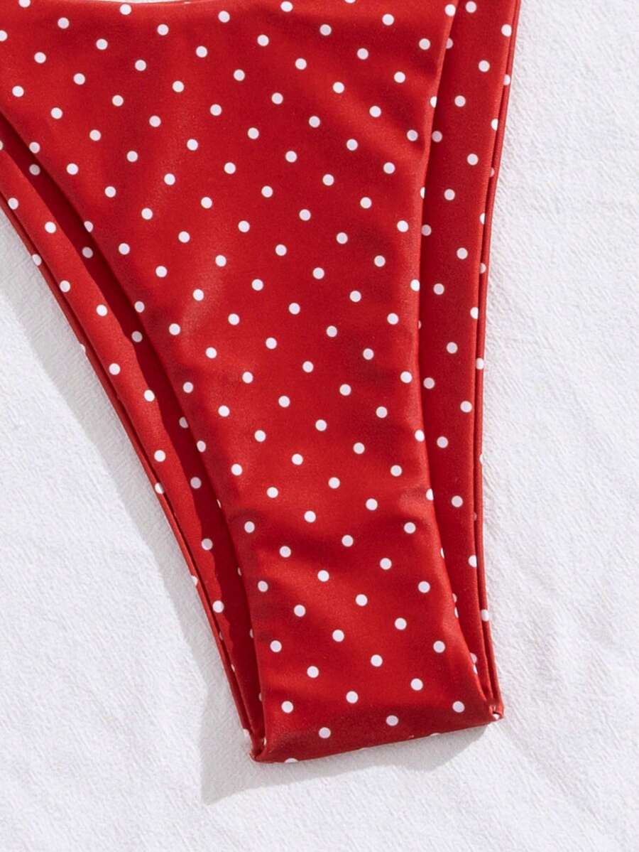 Women's printed halter neck tie two-piece swimwear featuring a wireless triangle top with removable padding and high-waist high-cut bikini bottoms.