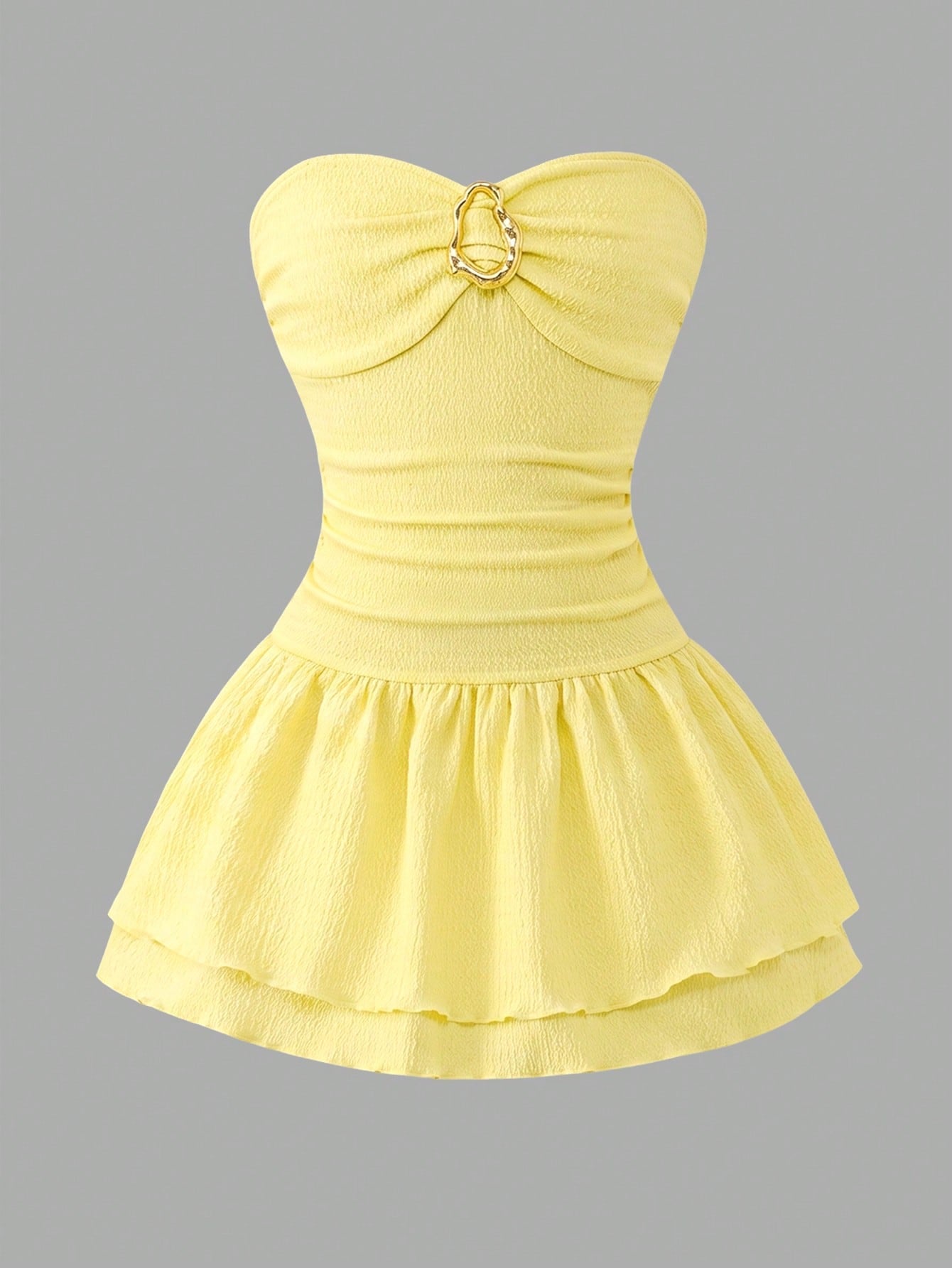 Tween girls apricot sleeveless halter mini dress with textured starfish and shell decor, shirred tiered layer, high waist, and flounce hem.