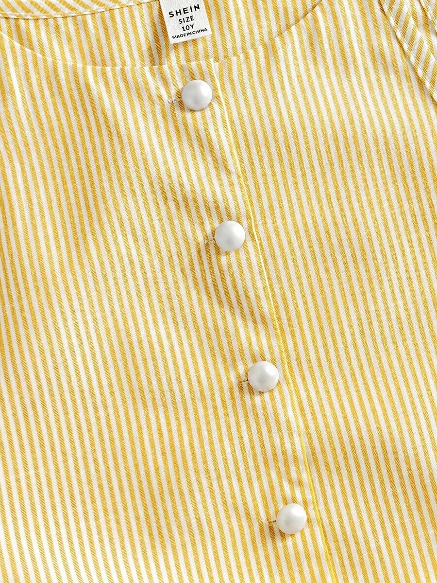 Tween girls apricot striped knit camisole top with button front paired with matching casual elastic waist shorts