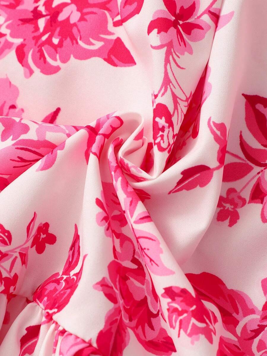 Tween girls black and white geometric short sleeve midi dress with square neck and bow front decor